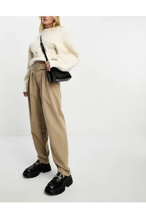 VERO MODA Pantaloni affusolati a vita alta color pietra con cintura
