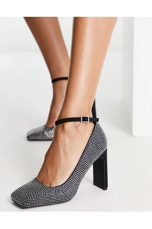 ASOS Pacific - Scarpe con tacco alto nere decorate con punta quadrata