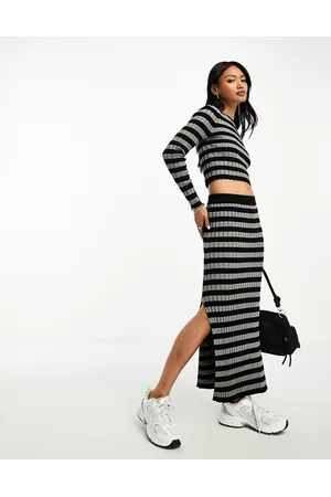ASOS Gonna midi in maglia a righe in coordinato