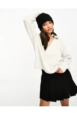 Monki Maglione mélange chiaro con colletto a V stile polo
