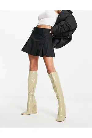 ASOS Clara - Stivali al ginocchio con tacco alto in vernice salvia