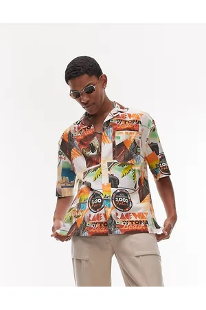 Topman Camicia comoda a maniche corte con stampa Palm Beach