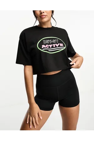 Daisy Street Active Neon - T-shirt corta squadrata nera