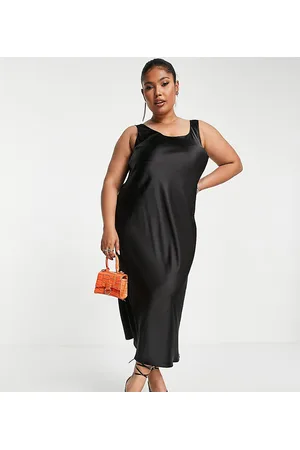 ASOS ASOS DESIGN Curve - Vestito sottoveste midi in raso con scollo rotondo