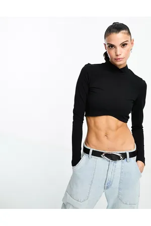 Dr Denim Lizzie - Crop top a maniche lunghe accollato