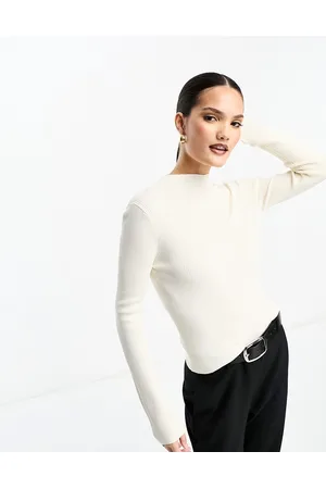 ASOS Maglione crema a coste con collo alto