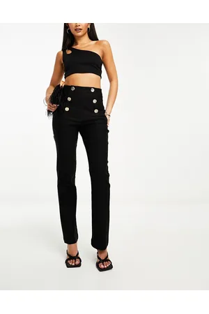 Y.A.S Pantaloni a vita alta elasticizzati neri con bottoni