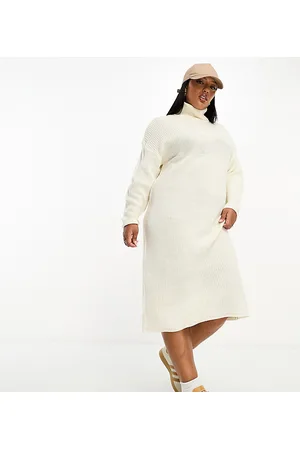 Brave Soul Plus - Emma - Vestito dolcevita lungo in maglia crema