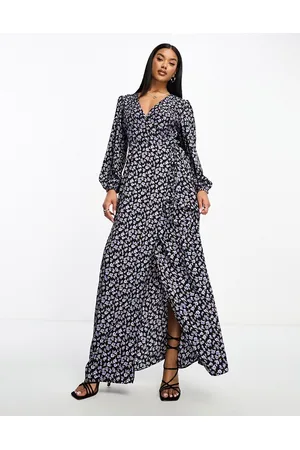 Glamorous Vestito lungo avvolgente con boccioli di fiori viola