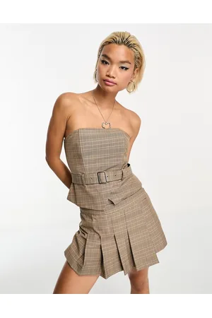 Emory Park Top a corsetto marrone a quadri con fibbia in coordinato