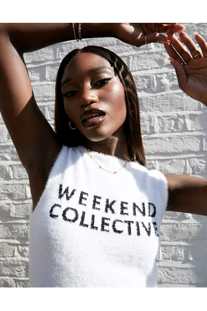 ASOS Top senza maniche in maglia color crema