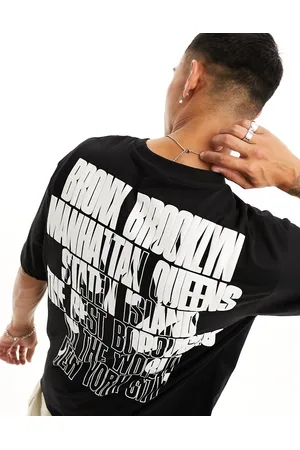 Bershka T-shirt nera con stampa di città sul retro
