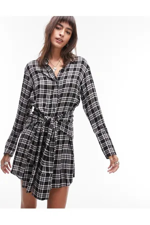 Topshop Vestito camicia corto in raso a quadri allacciato sul davanti