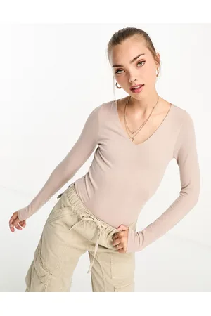 New Look Body color pietra con scollo a V senza cuciture