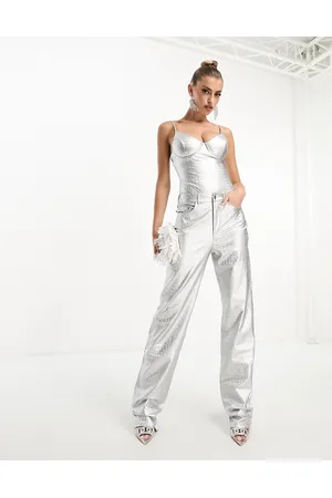 Naked Wardrobe Pantaloni in pelle sintetica a fondo ampio color effetto coccodrillo