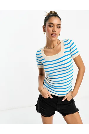 Y.A.S T-shirt blu a righe con scollo rotondo
