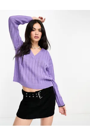 Brave Soul Martha - Maglione lavanda a coste con scollo a V