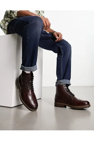 Red Tape Stivali stringati brogue in pelle bordeaux