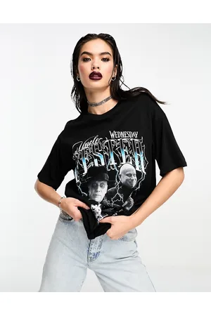 ASOS Mercoledì Addams - T-shirt oversize nera con grafica su licenza dello zio Fester