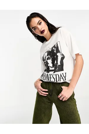 ASOS Mercoledì Addams - T-shirt oversize bianca con grafica su licenza in rilievo