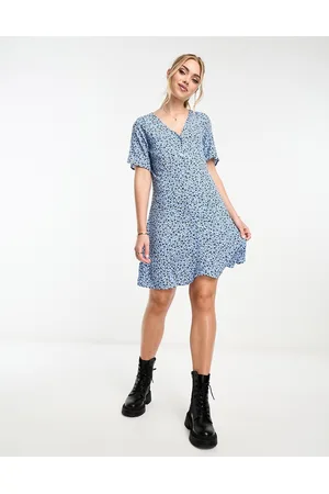Monki Vestito corto a maniche corte con stampa a fiori e scollo a V