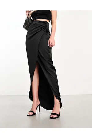 Flounce London Gonna lunga a vita alta con spacco nera