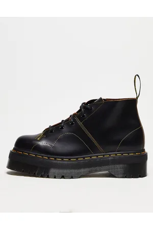 Dr. Martens Church Quad - Anfibi con 5 paia di occhielli in pelle nera liscia vintage