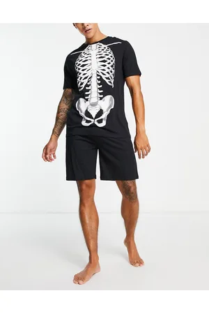 Brave Soul Pigiama per Halloween corto e bianco con scheletro