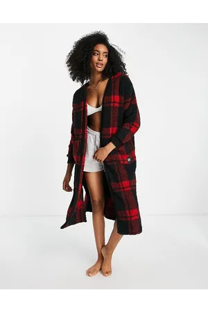 DKNY Vestaglia da casa taglio lungo rossa a quadri in pile borg
