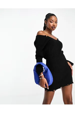 Aria Cove Vestito maglia corto con spalle scoperte e dettagli invecchiati