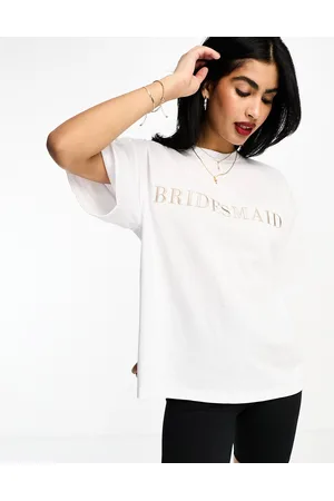 Six Stories T-shirt appariscente bianca con stampa "Bridesmaid"