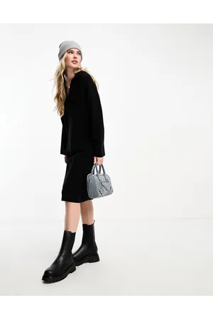 Monki Vestito midi a maniche lunghe con colletto stile polo in maglia