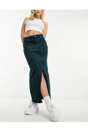 Monki Gonna midi in velluto a coste bosco con spacco