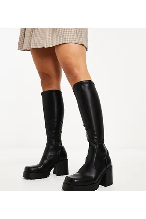 ASOS Wide Fit - Command - Stivali al ginocchio con tacco neri a pianta larga