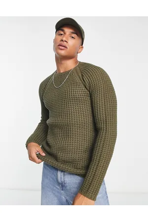 French Connection Maglione spesso con maniche raglan kaki con cuciture a vista