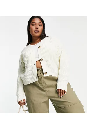 Brave Soul Plus - Daisy - Cardigan in maglia a coste inglesi color crema