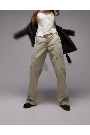 Topshop Pantaloni dritti a vita bassa con tasche oversize lavaggio acido color pietra