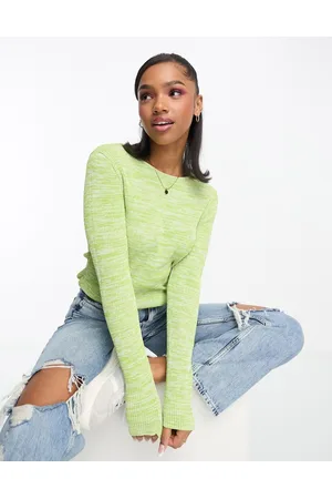 Monki Top a maniche lunghe in maglia a coste miste