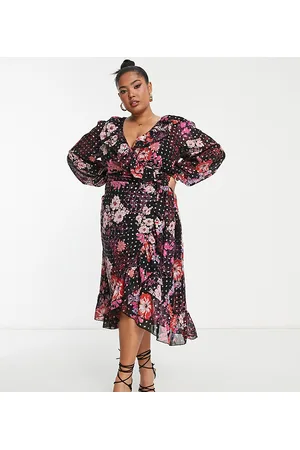 Simply Be Vestito midi avvolgente con volant a fiori