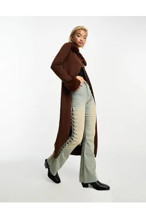 Emory Park Maxi cardigan color cioccolato con colletto in pelliccia sintetica