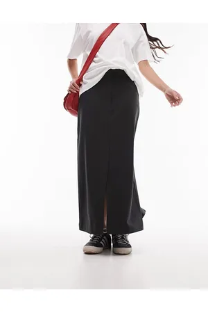 Topshop Gonna midi sartoriale a vita medio alta grigia gessata