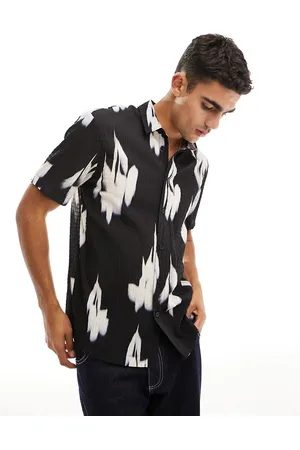 River Island Camicia nera testurizzata con stampa sfocata