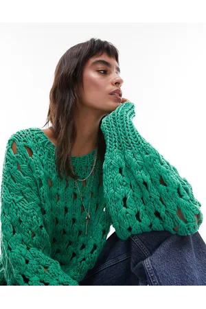 Topshop Maglione premium traforato verde lavorato a mano