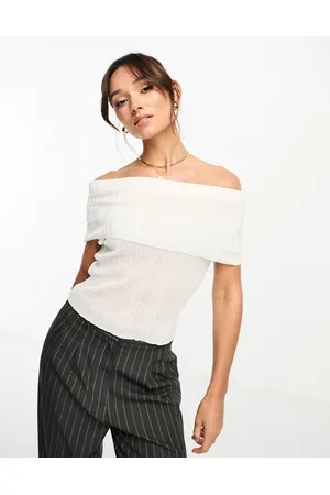NA-KD Top in maglia sporco con spalle scoperte