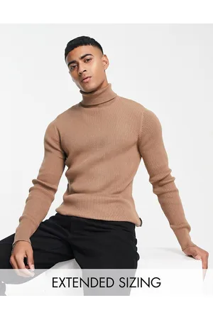 French Connection Maglione con collo alto a coste color cammello
