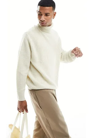 ASOS Dolcevita oversize in maglia lavorata a coste inglesi color pietra