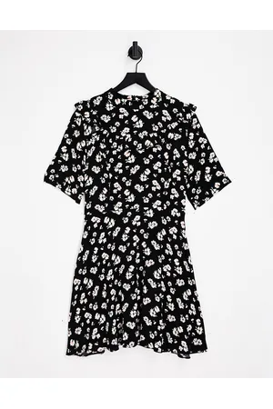 Liquorish Vestito corto con dettagli a volant nero a fiori