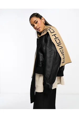 French Connection Sciarpa double-face nera e marrone chiaro con logo
