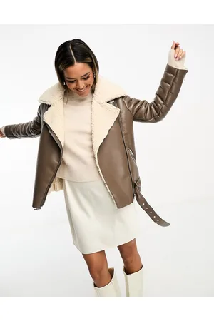 Glamorous Giubbotto stile aviatore spesso in montone e crema