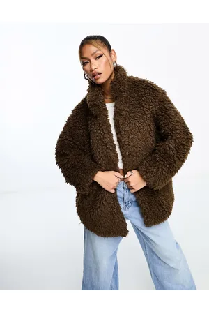 QED London Cappotto oversize in pile borg cioccolato